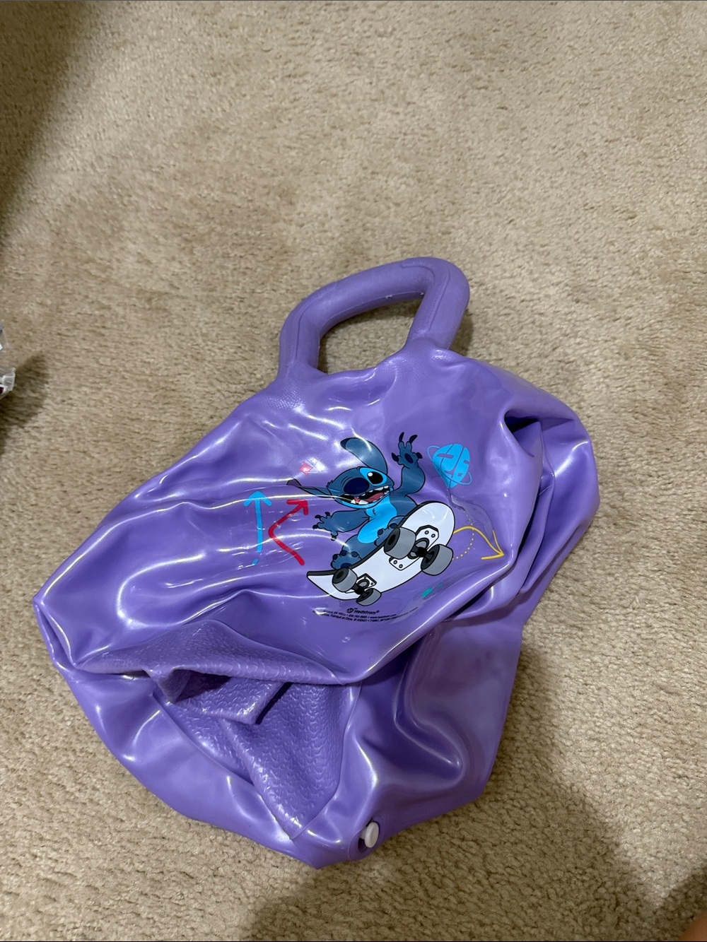 Purple Graphic Handle bouncy ball totewith Cartoon Skate Design